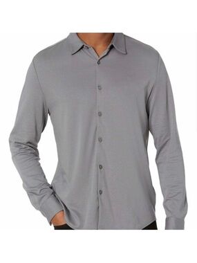 Calvin Klein Men L gray liquid touch button up long sleeve classic office shirt